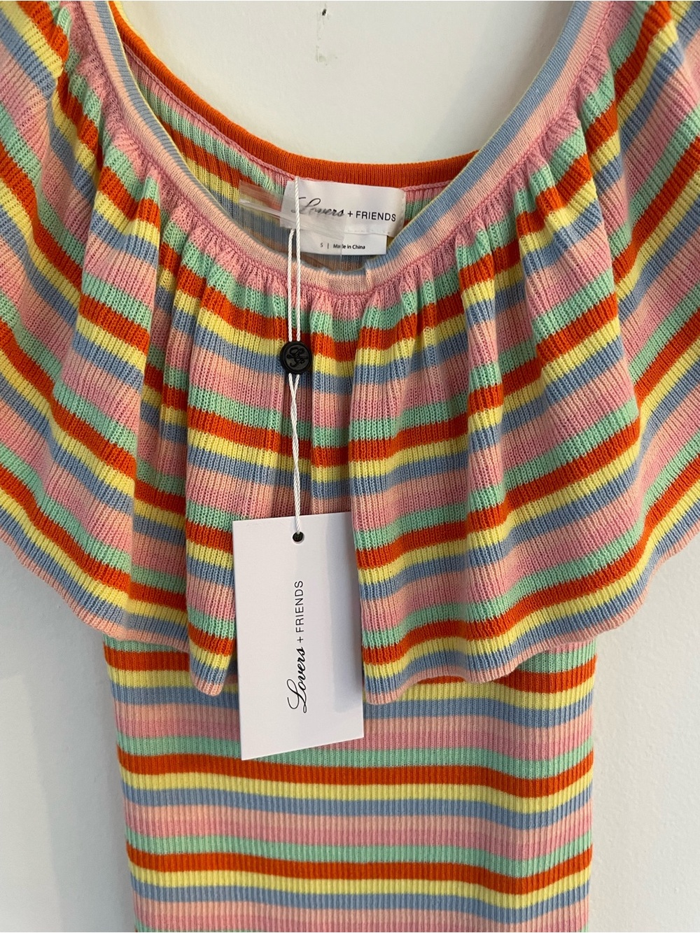 Lovers + Friends Pastel Rainbow Stripe Ribbed Mini Dress, NWT! Small